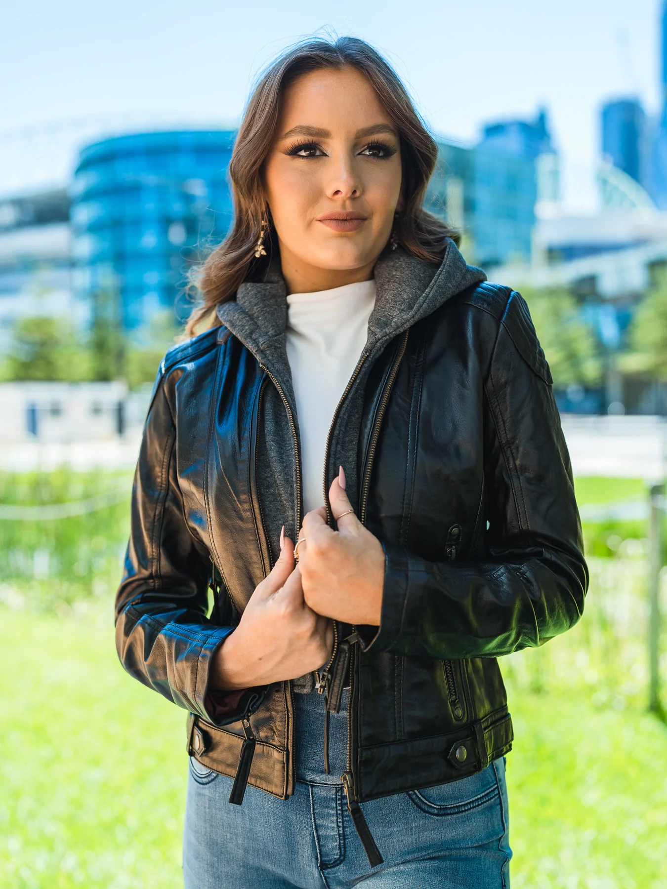 The amazing rouged Black Hooded Leather Jacket Womens