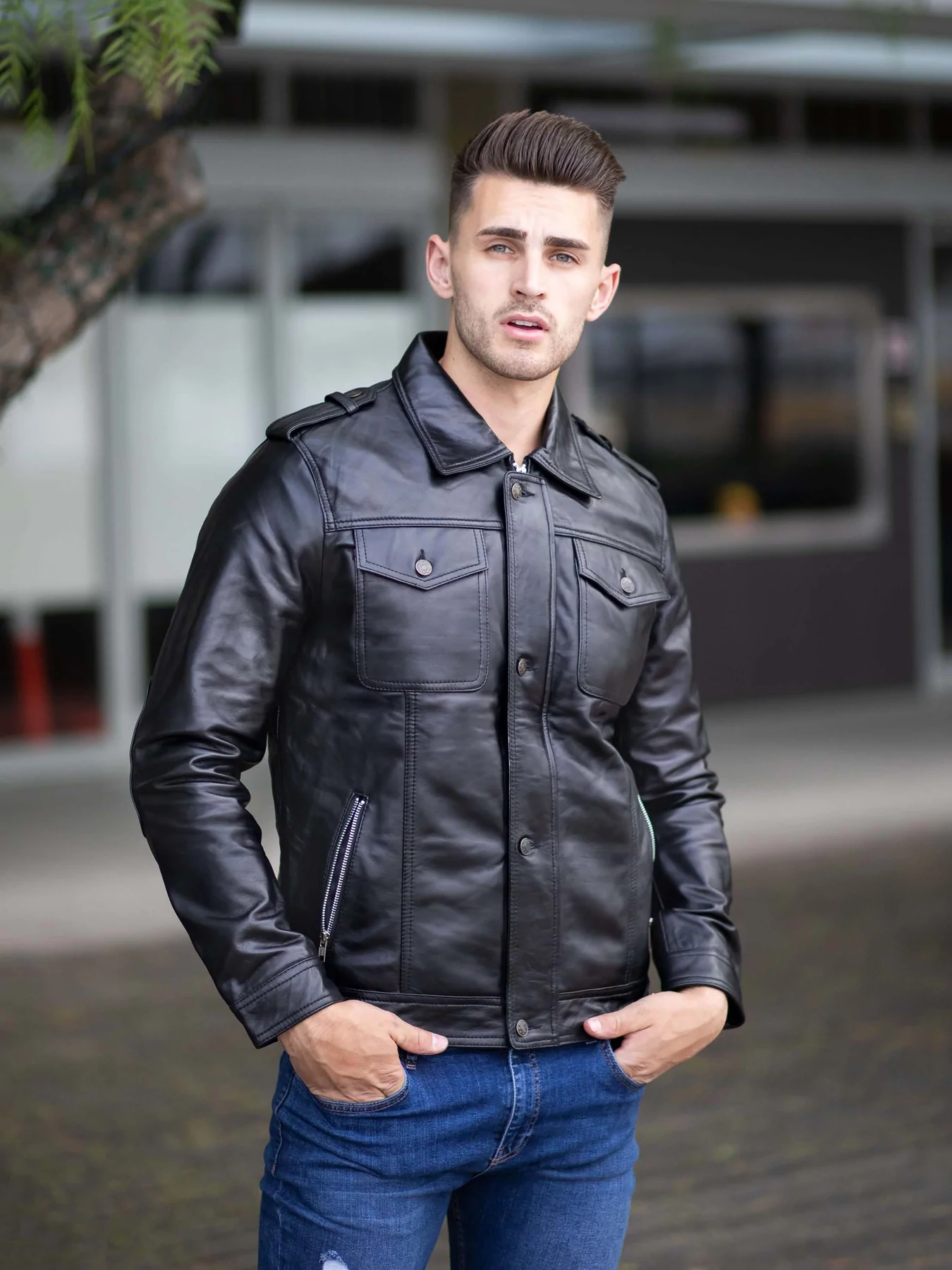 Black Slim Fit Leather jacket For Men | Stylish Outfit for Winters