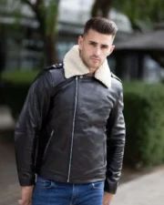 Shop Mens Black Leather Jacket with Fur Collar - Maherleathers