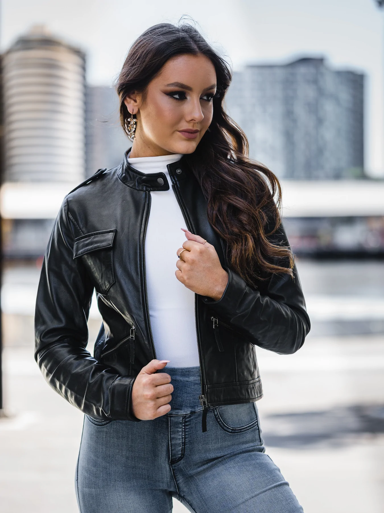 Women's Fashion Leather Jacket Outfit