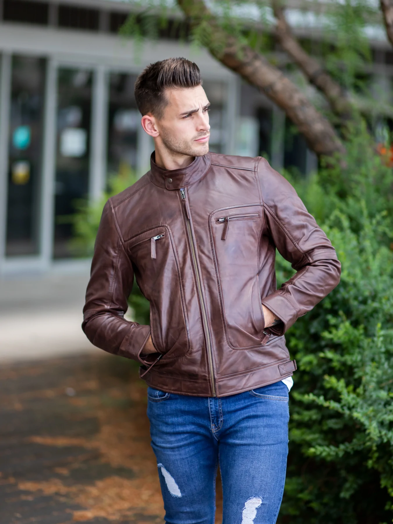 Men Stylish Chocolate Brown Leather Jacket