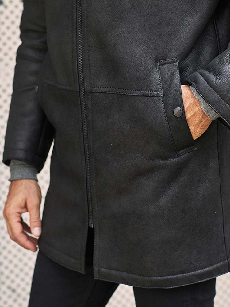 Men's Black B3 Shearling Jacket with Hood
