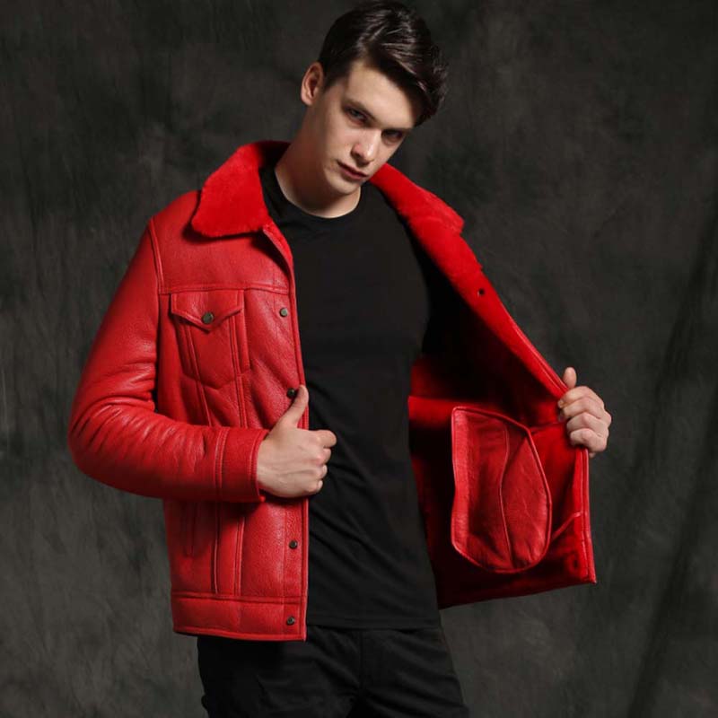 Devil's Red bomber jacket | Men shearling coat