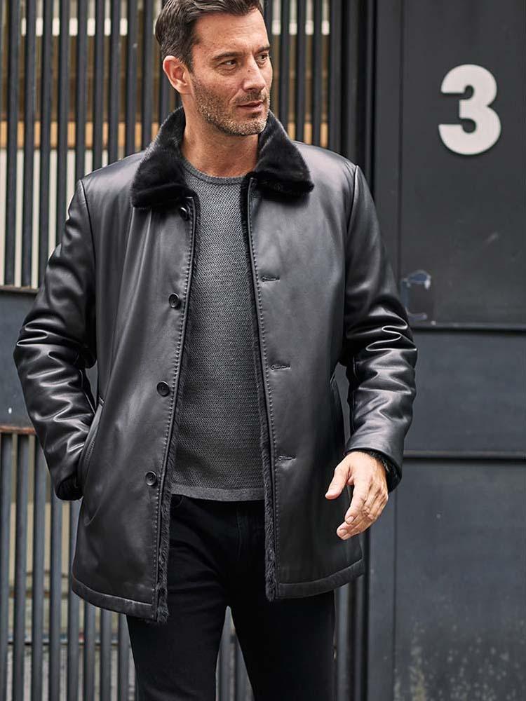 button of men shirt leather jacket