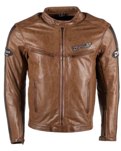 D63 leather biker jacket in brown color