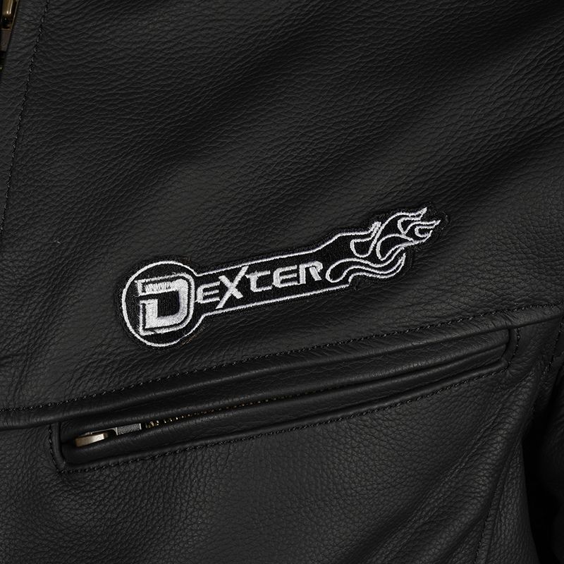 black leather biker jacket with white stripe