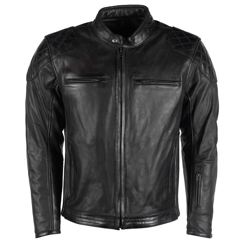 mens black cropped leather biker jacket in new design
