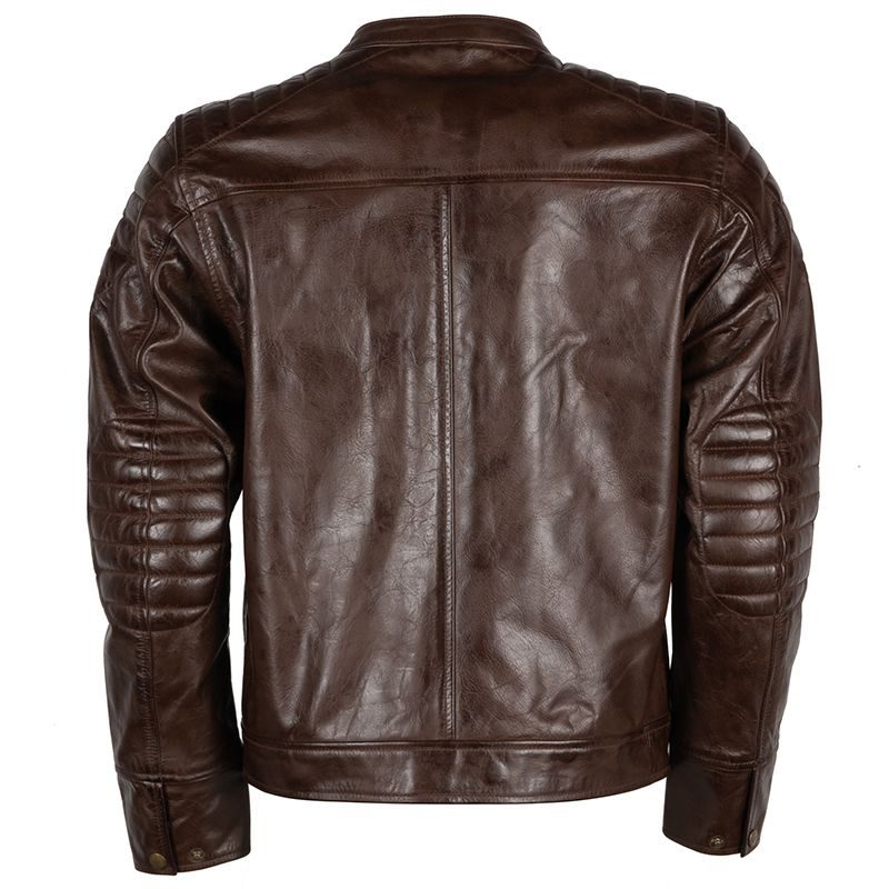 Genuine dark Cognac Men's Leather Biker Jacket - Maher Leathers