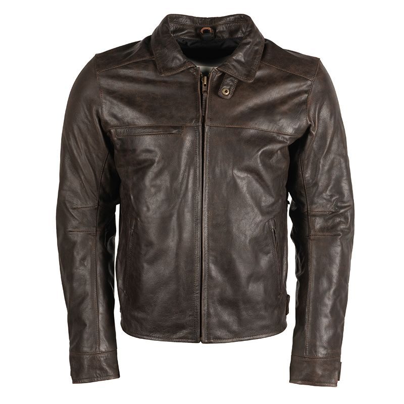 Brown shirt collar leather biker jacket