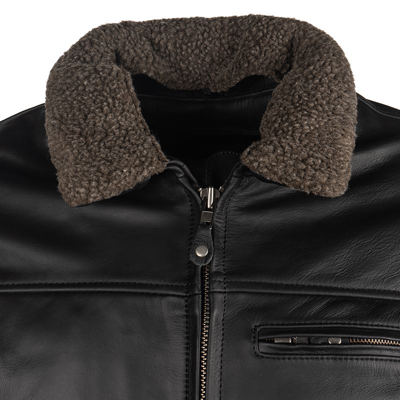 black biker leather jacket for men with detachable fur collar