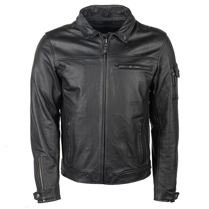black biker leather jacket for men with detachable fur collar
