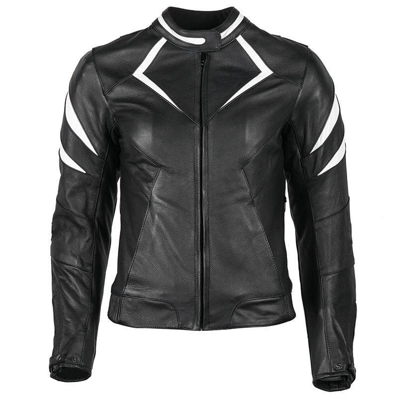 ladies black and white motorcycle leather jacket
