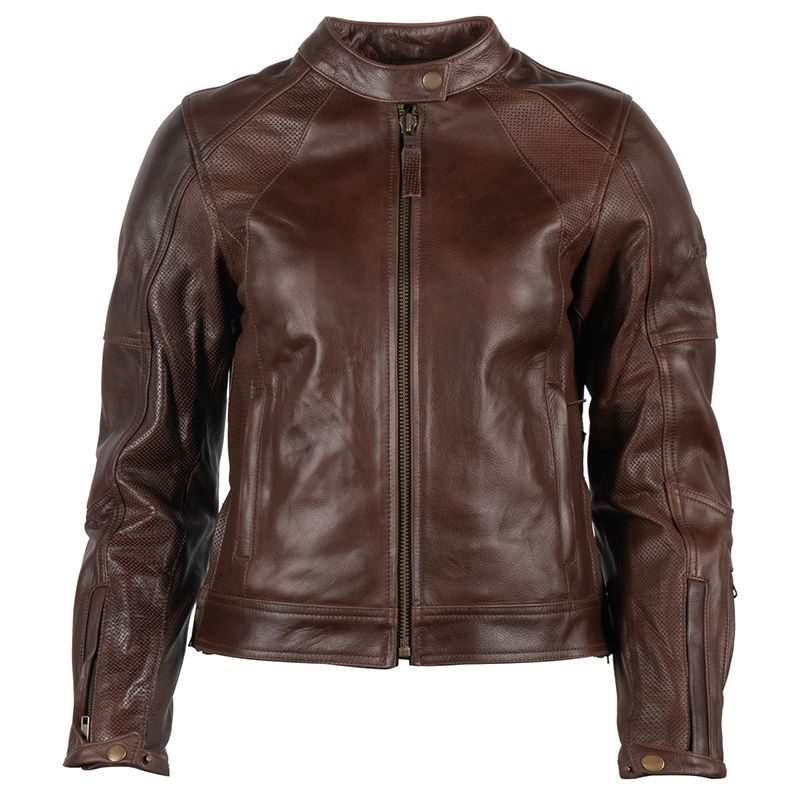 Women's Faisor Brown Leather Motorbike Jacket with Sleek Collar